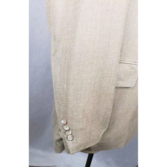 Oscar de la Renta Silk Wool Blend Tan Pinstriped Blazer Sport Jacket Mens 44L - Picture 3 of 8